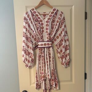 Beyond by Vera - Floral-Print Long Sleeve Belted Mini Dress in Rust & Plum